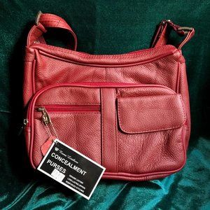 Roma Leathers Multi Pocket Leather Concealment Crossbody Bag